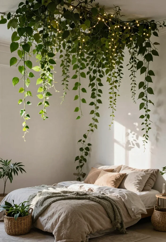 16 Vines on Ceiling Bedroom Ideas: Whimsical Natural Decor - 1. Cascading Vines for a Lush Canopy 1