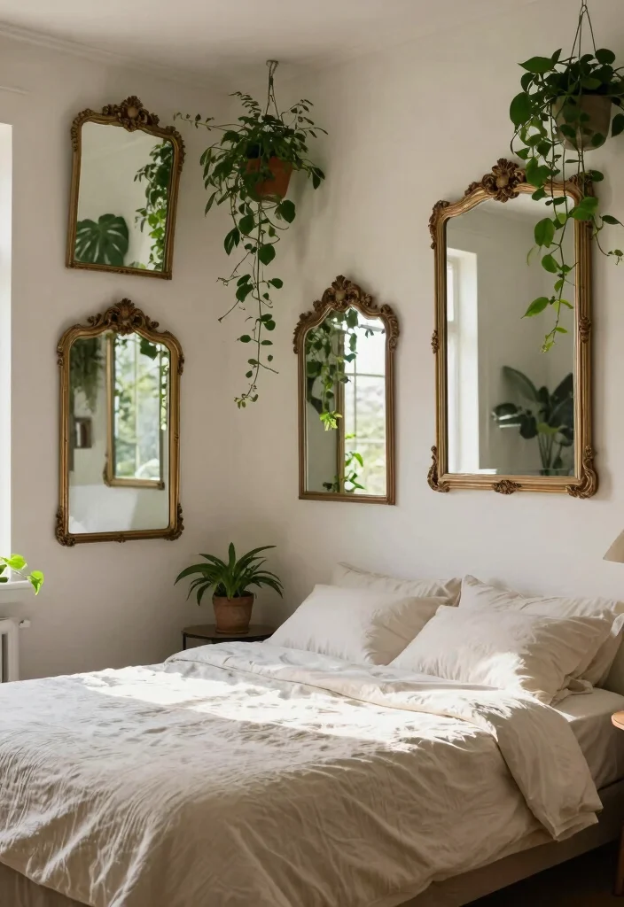 16 Vines on Ceiling Bedroom Ideas: Whimsical Natural Decor - 13. Indoor Vines and Vintage Mirrors 1