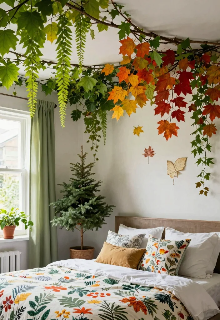 16 Vines on Ceiling Bedroom Ideas: Whimsical Natural Decor - 16. Seasonal Vines for Year-Round Charm 1