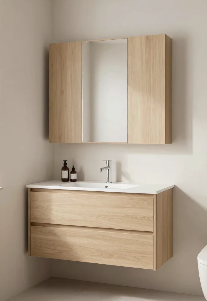 16 Wood Cabinet Bathroom Ideas With Natural Warmth - 10. Minimalist Storage Solutions 1
