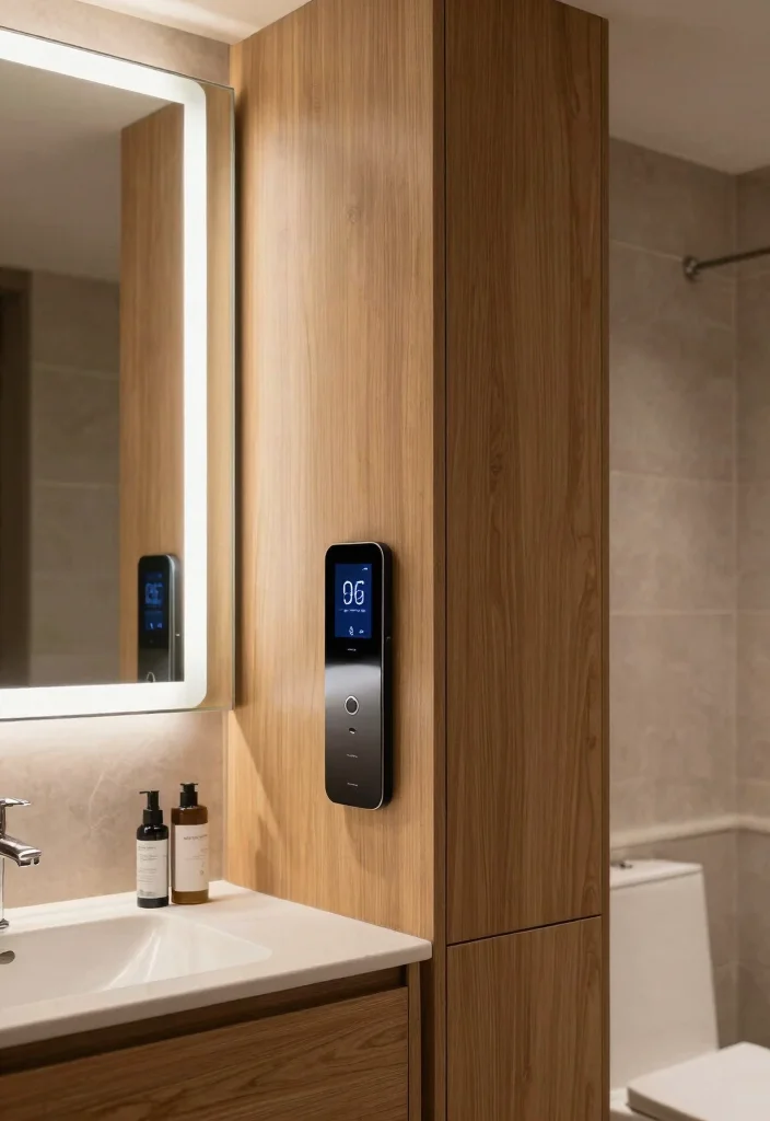 16 Wood Cabinet Bathroom Ideas With Natural Warmth - 16. Integrated Technology in Wood Cabinets 1