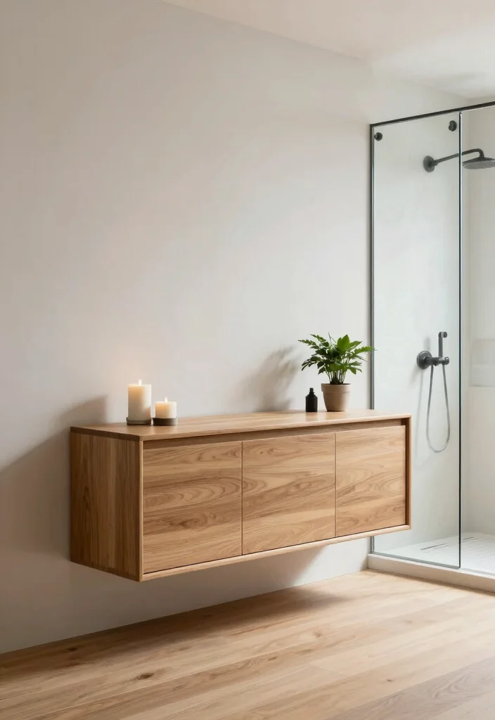 16 Wood Cabinet Bathroom Ideas With Natural Warmth - 2. Floating Wood Cabinets 1