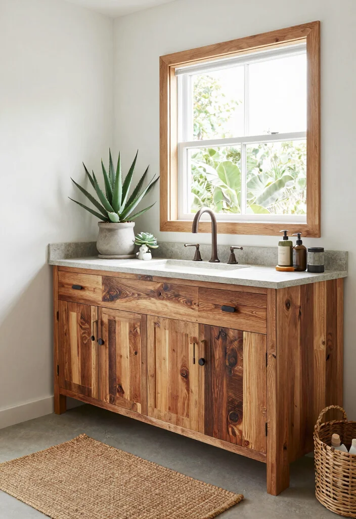16 Wood Cabinet Bathroom Ideas With Natural Warmth - 7. Nature-Inspired Textures 1