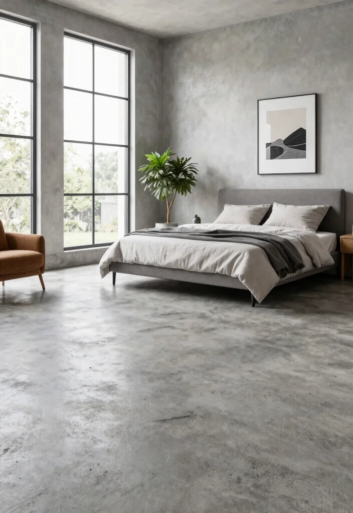 17 Bedroom Flooring Ideas Master Suite Elegant Choices - 13. Minimalist Concrete for a Unique Edge 1