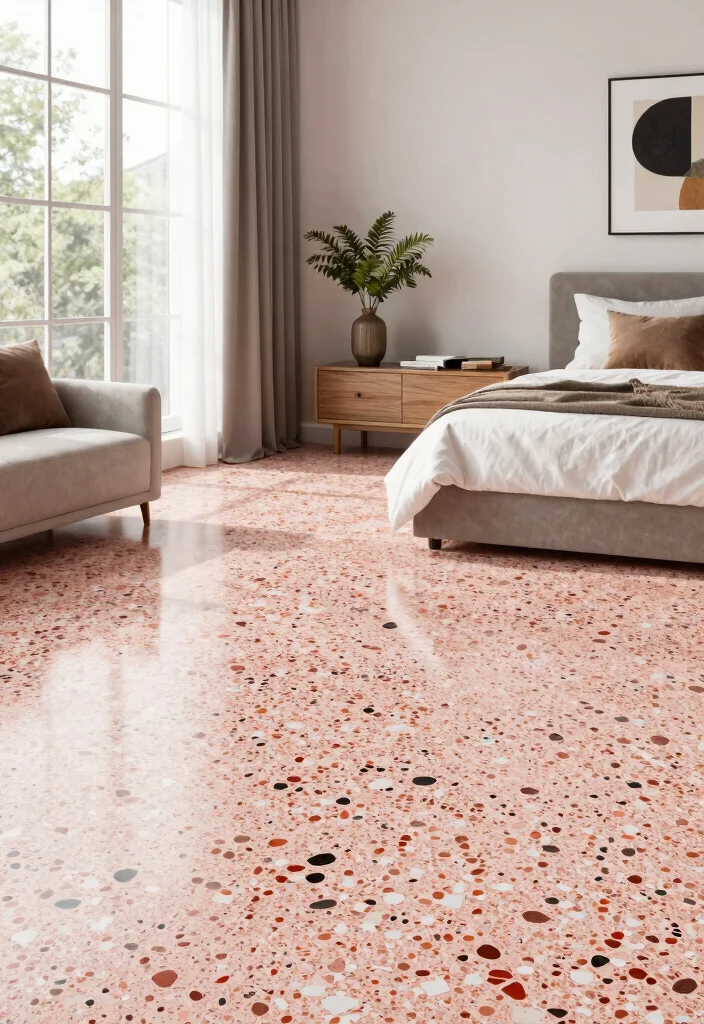 17 Bedroom Flooring Ideas Master Suite Elegant Choices - 14. Stylish Terrazzo for a Luxe Vibe 1