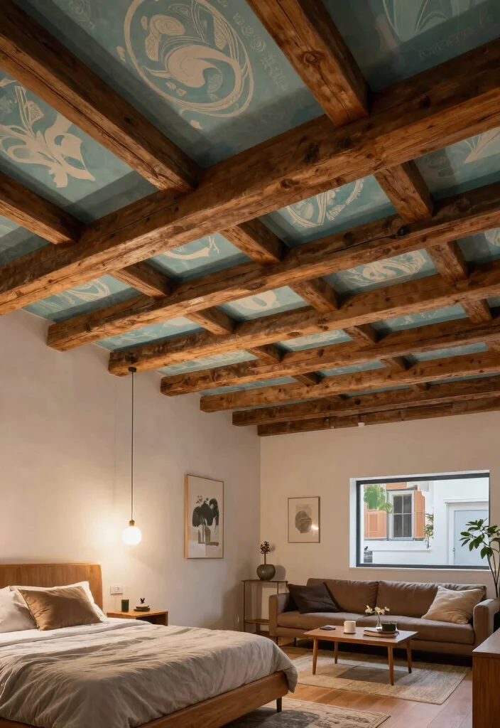 17 Bedroom With Living Room Ideas: Smart Open Layouts - 14. Unique Ceiling Designs 1