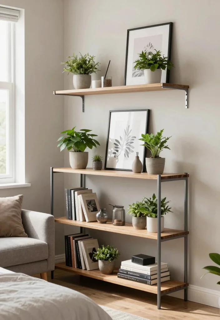 17 Bedroom With Living Room Ideas: Smart Open Layouts - 3. Open Shelving for Display and Storage 1