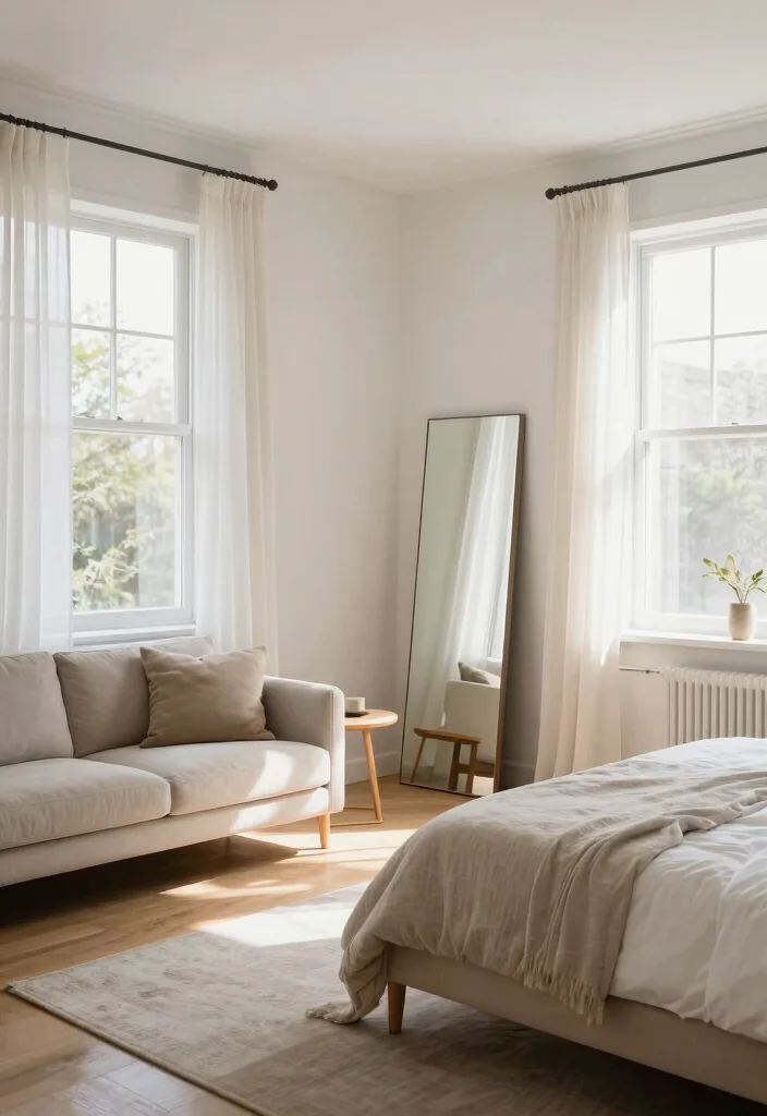 17 Bedroom With Living Room Ideas: Smart Open Layouts - 5. Natural Light and Mirrors to Brighten the Space 1