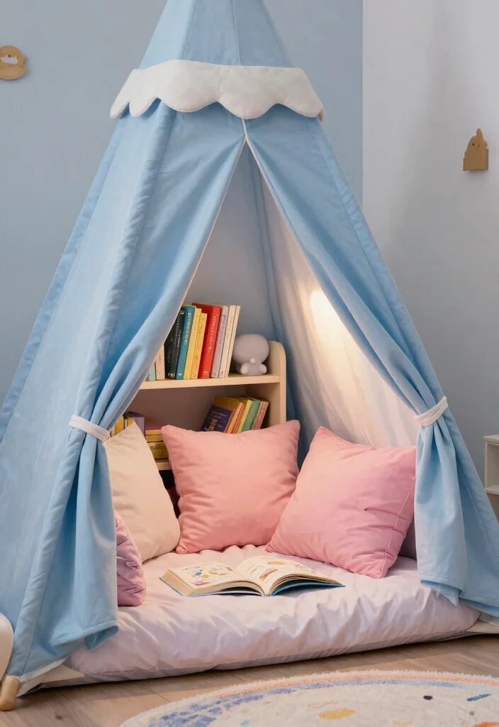 17 Blue and Pink Bedroom for Kids Ideas Fun Balanced Colors - 17. Cozy Reading Nook 1