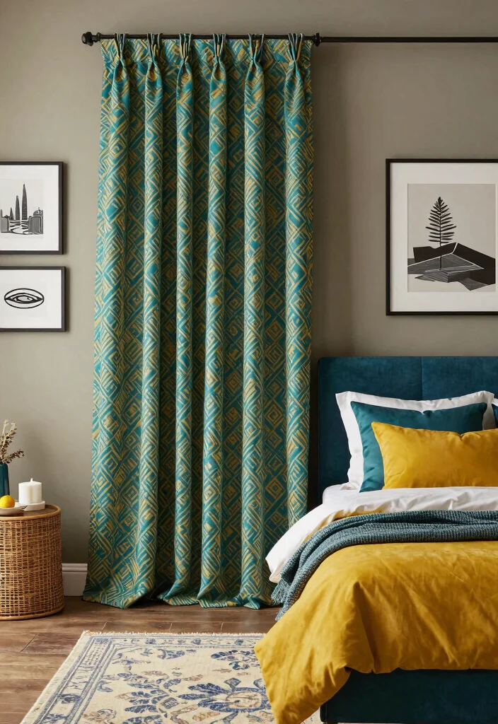17 Full Wall Curtains Bedroom Ideas for Hotel-Like Elegance - 4. Bold Patterns for Eye-Catching Designs 1