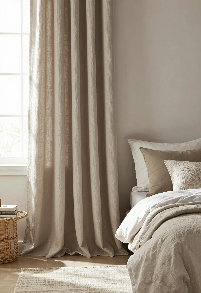 17 Full Wall Curtains Bedroom Ideas for Hotel-Like Elegance - 7. Textured Curtains for Depth 1