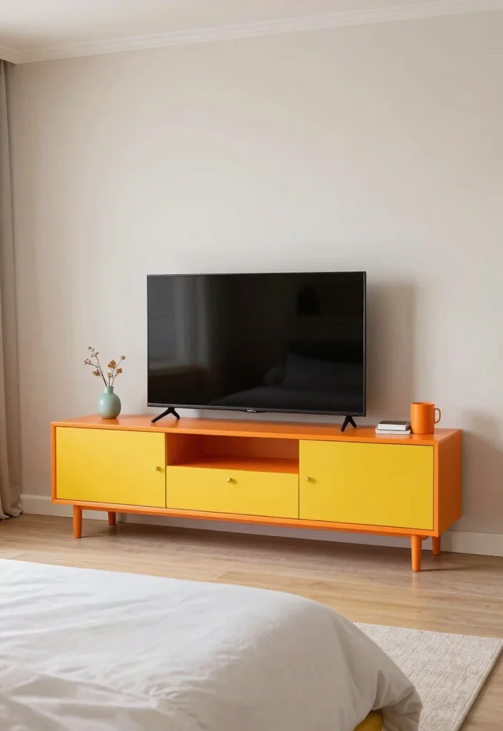 17 Modern TV Wall Units Bedroom Ideas: Sleek Media Focus - 11. Colorful Statements 1