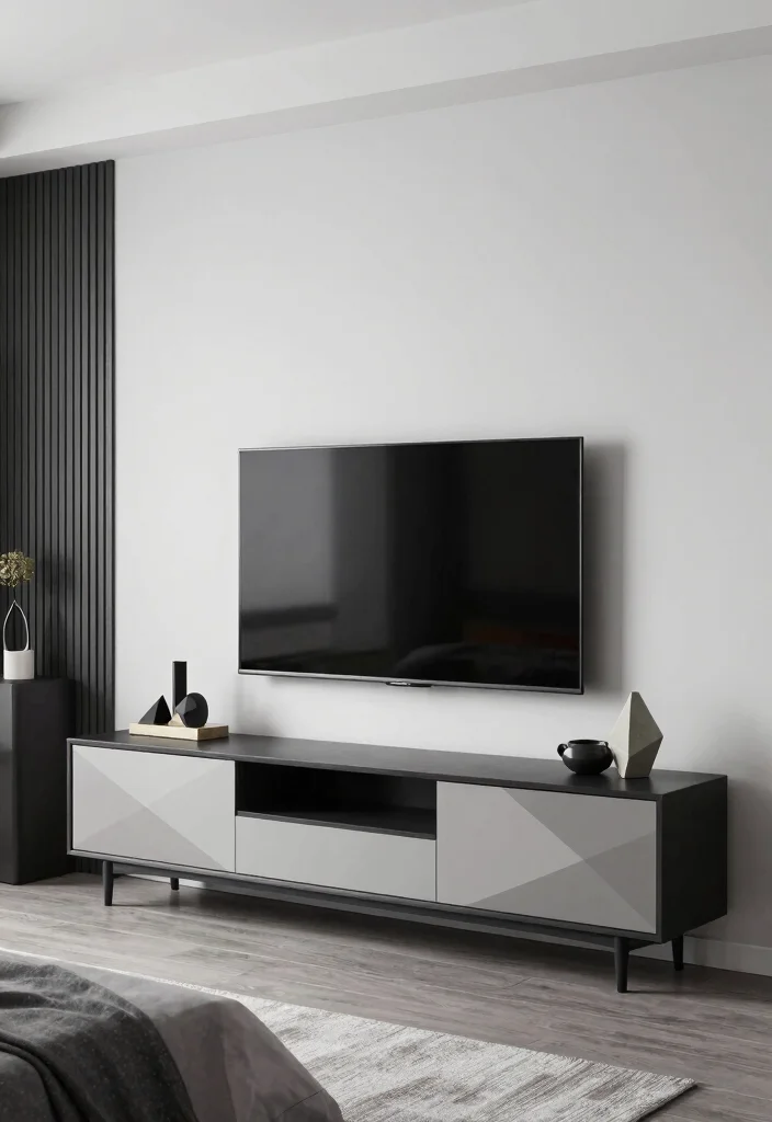 17 Modern TV Wall Units Bedroom Ideas: Sleek Media Focus - 12. Geometric Designs 1