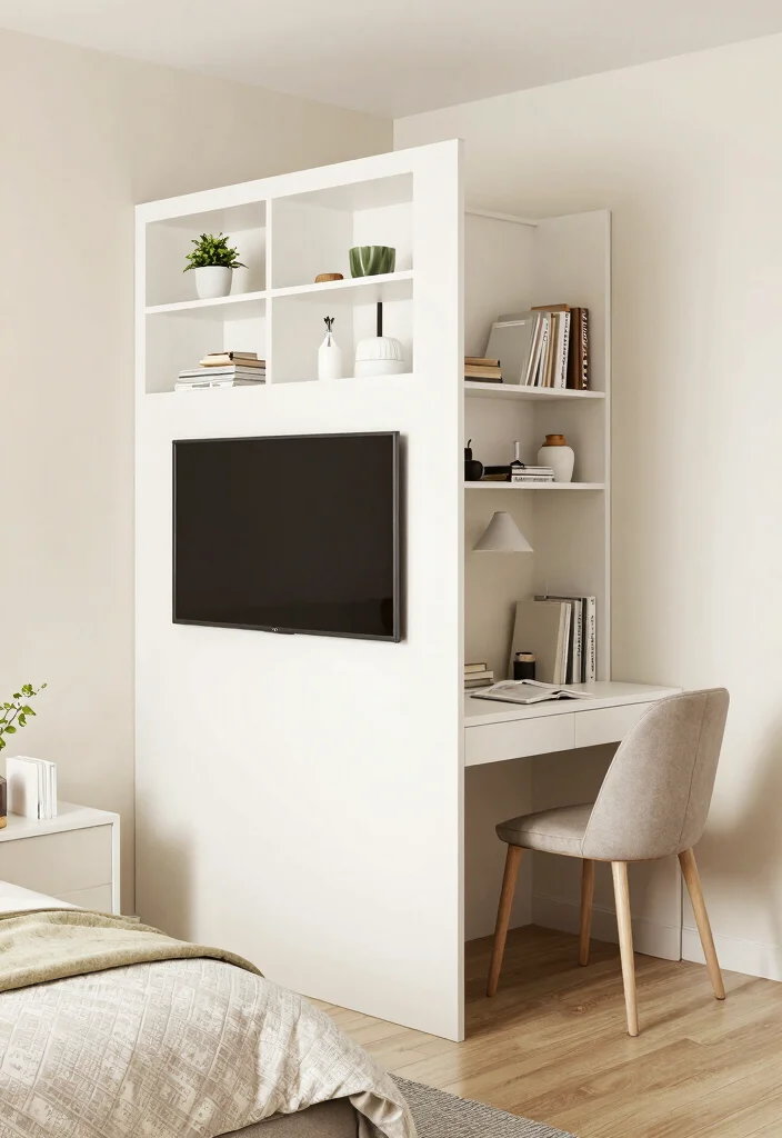 17 Modern TV Wall Units Bedroom Ideas: Sleek Media Focus - 2. Multifunctional Room Divider 1