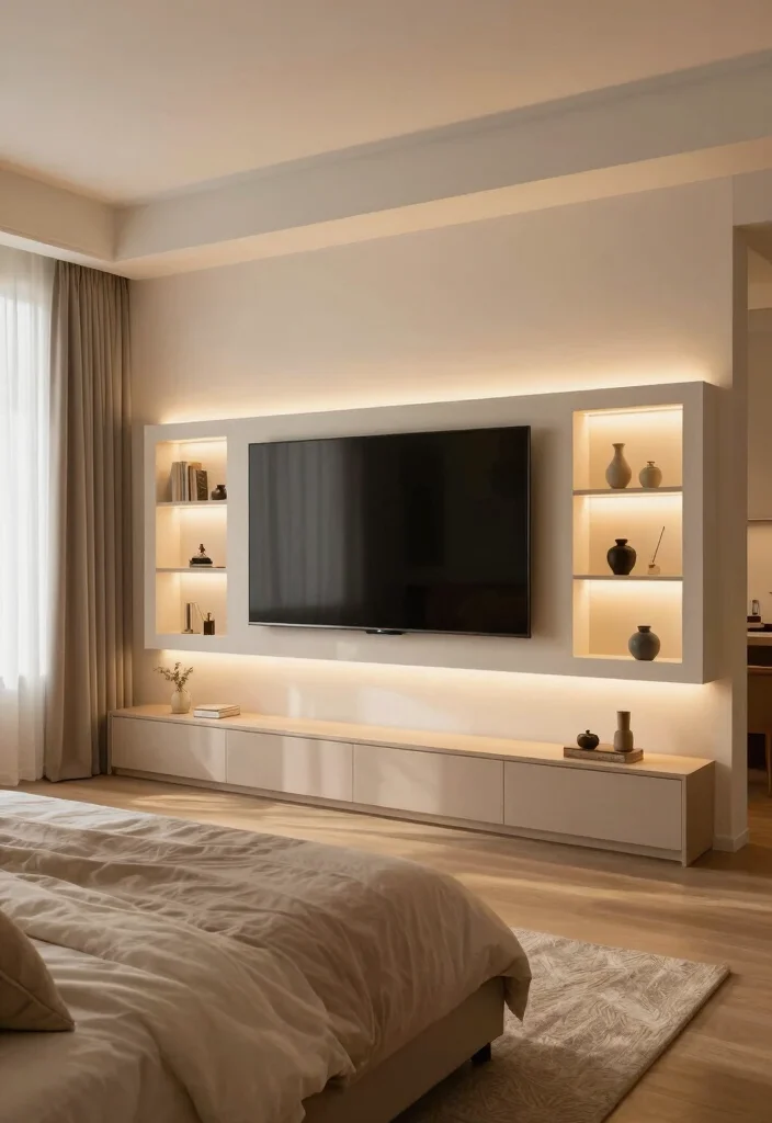 17 Modern TV Wall Units Bedroom Ideas: Sleek Media Focus - 4. Integrated Lighting 1