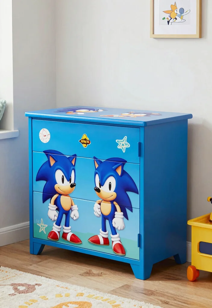 17 Sonic Bedroom Ideas to Create an Epic Gaming Retreat for Kids - 11. Sonic-Inspired Toy Chest for Playtime 1
