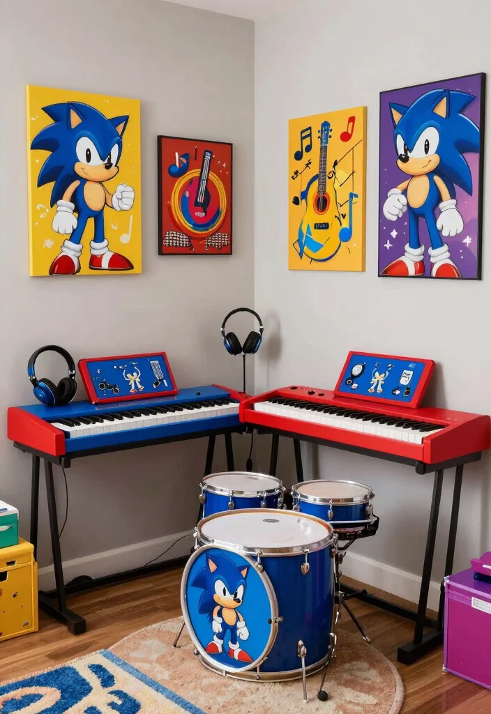 17 Sonic Bedroom Ideas to Create an Epic Gaming Retreat for Kids - 17. Sonic-Inspired Music Corner 1