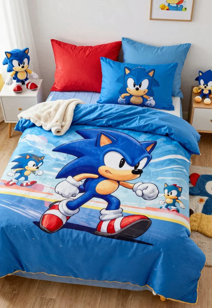 17 Sonic Bedroom Ideas to Create an Epic Gaming Retreat for Kids - 2. Playful Bedding Sets to Cozy Up 1