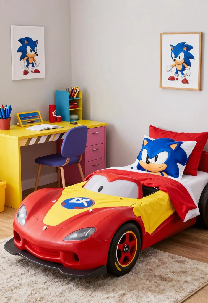 17 Sonic Bedroom Ideas to Create an Epic Gaming Retreat for Kids - 4. Racing-Inspired Furniture: Speed in Style 1