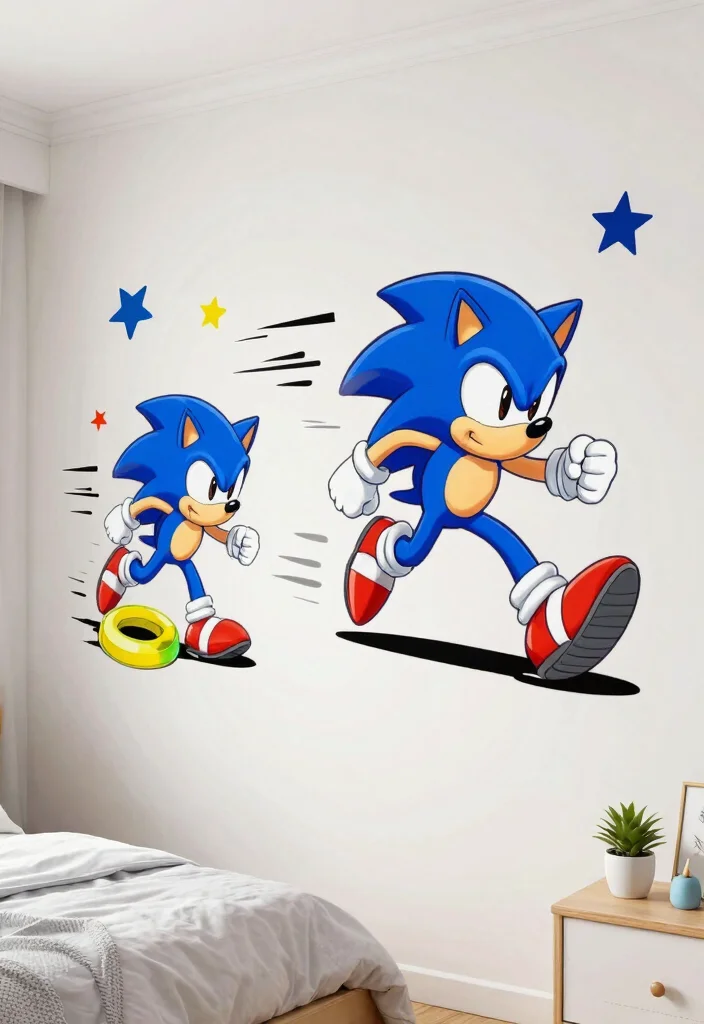 17 Sonic Bedroom Ideas to Create an Epic Gaming Retreat for Kids - 5. Wall Decals for Easy Transformation 1