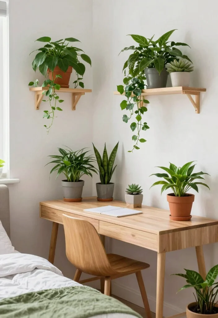 18 Bedroom Ideas With Study Table: Smart Functional Layouts - 17. Greenery in the Bedroom 1