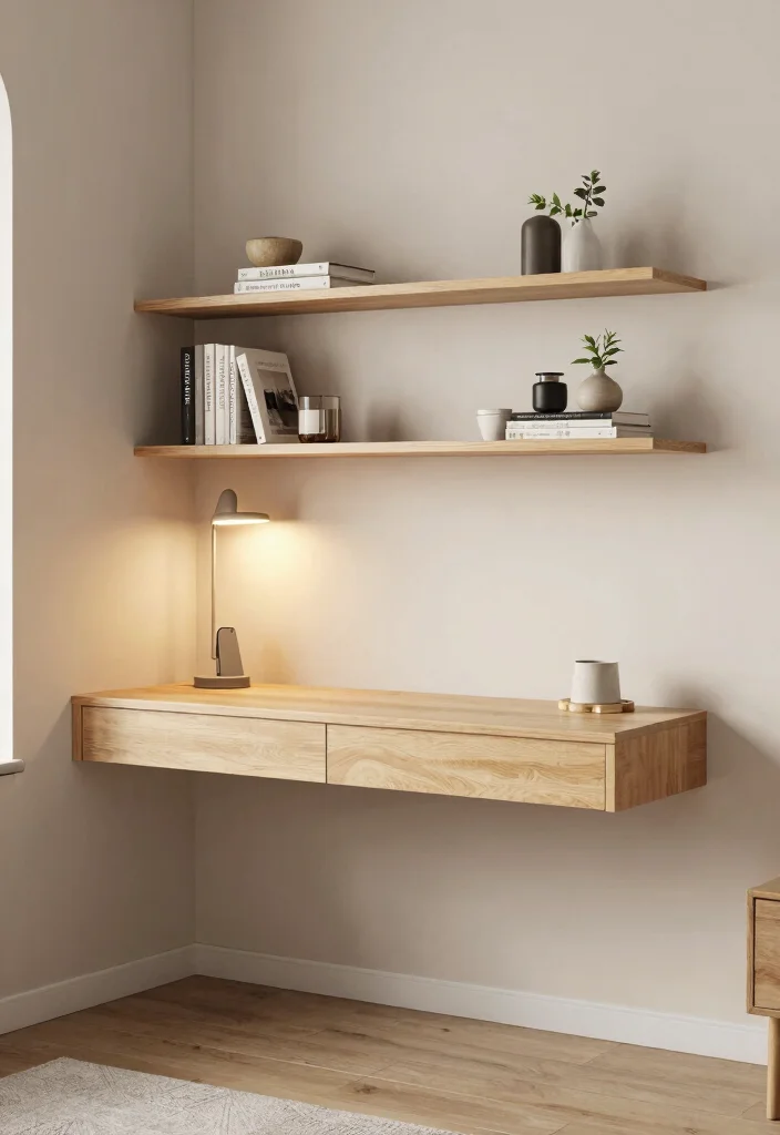 18 Bedroom Ideas With Study Table: Smart Functional Layouts - 3. A Floating Desk with Wall Shelves 1