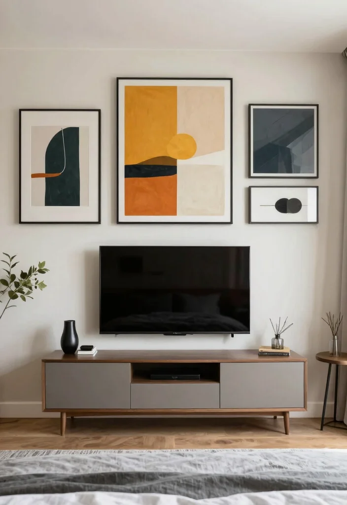 18 Bedroom Media Wall Ideas for Modern Functional Design - 13. Artistic Wall Decor 1