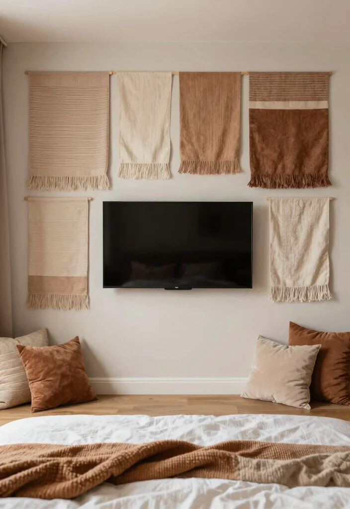18 Bedroom Media Wall Ideas for Modern Functional Design - 14. Layered Textiles 1