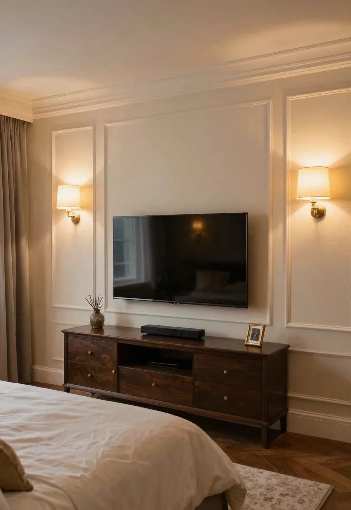 18 Bedroom Media Wall Ideas for Modern Functional Design - 17. Play with Lighting 1