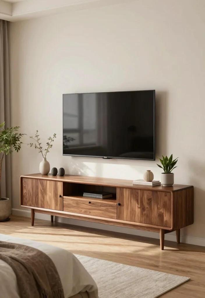 18 Bedroom Media Wall Ideas for Modern Functional Design - 2. Integrated Media Console 1