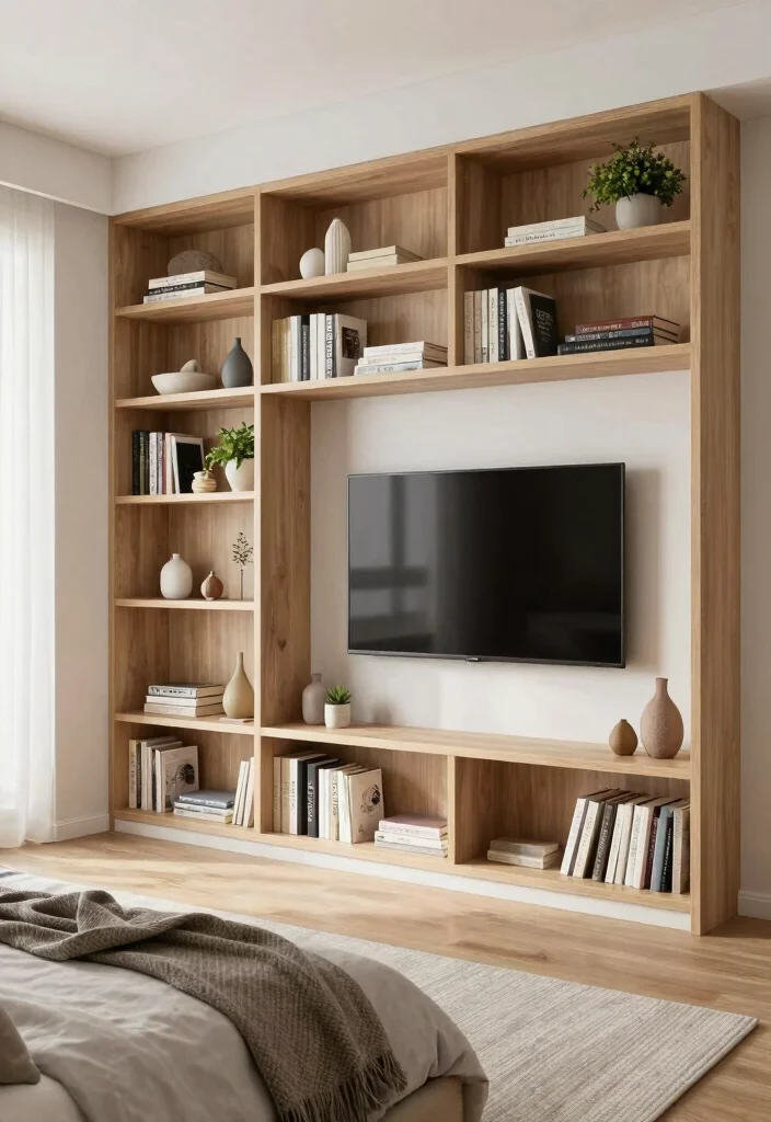 18 Bedroom Media Wall Ideas for Modern Functional Design - 5. Bookcase Integration 1