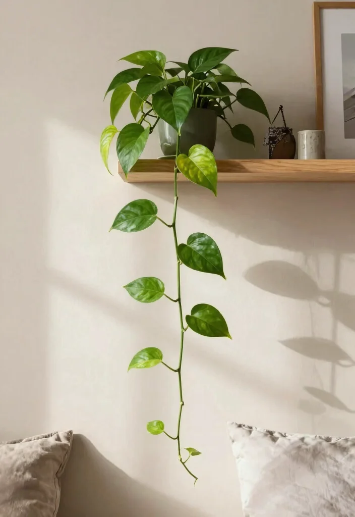 18 Bedroom Plants Decor Ideas for a Fresh, Calm Atmosphere - 12. Golden Pothos for Air Purification 1