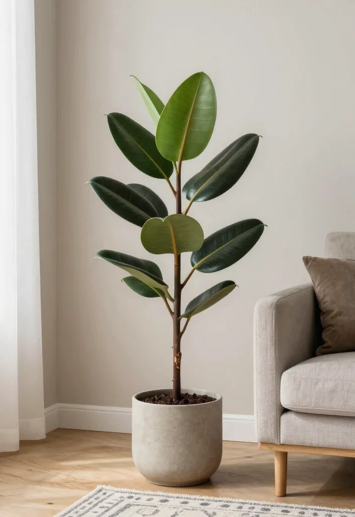 18 Bedroom Plants Decor Ideas for a Fresh, Calm Atmosphere - 5. Rubber Plant for a Bold Statement 1