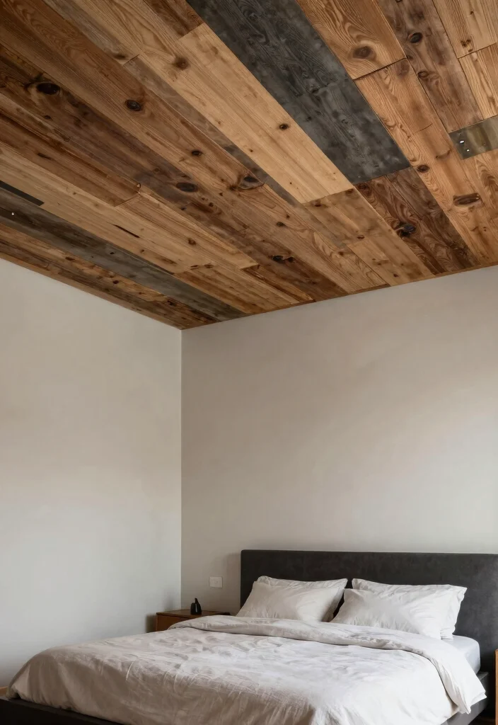 18 Ceiling Design Modern Bedroom Ideas: Sleek Architectural Style - 18. Repurposed Materials for Sustainable Style 1