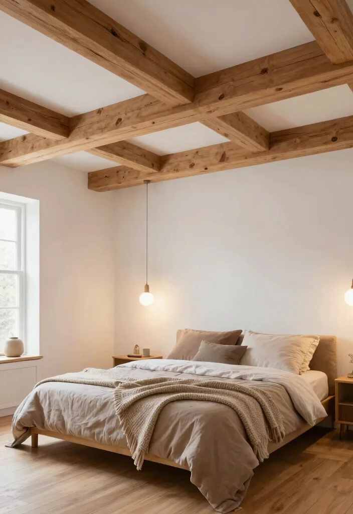 18 Ceiling Design Modern Bedroom Ideas: Sleek Architectural Style - 2. Wood Beams for Warmth and Texture 1