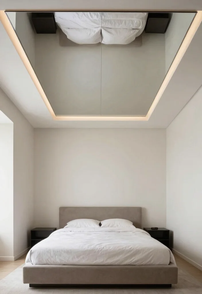18 Ceiling Design Modern Bedroom Ideas: Sleek Architectural Style - 7. Mirrored Ceilings for an Illusion of Space 1