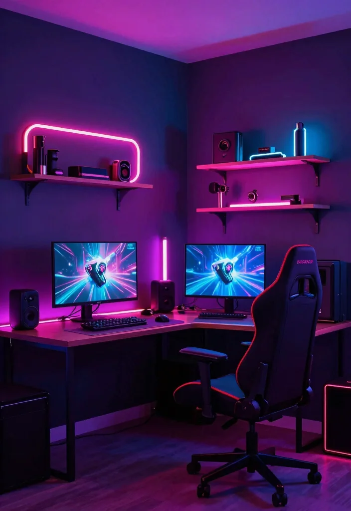 18 Gaming Bedroom Ideas for Men: Immersive Cool Setups - 18. Neon Accents 1