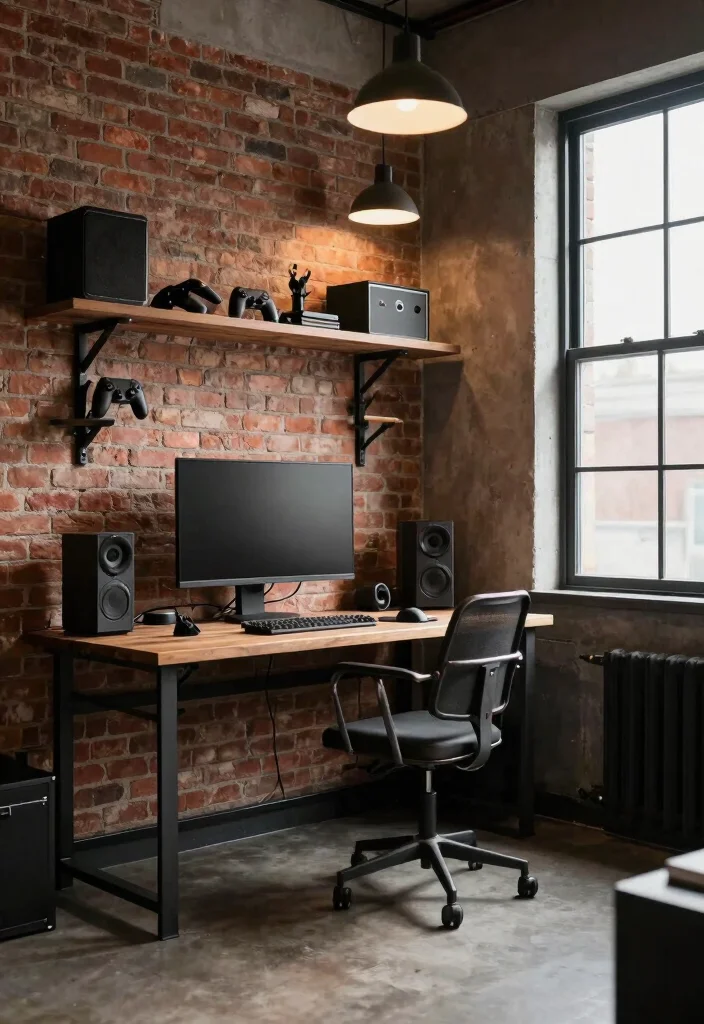 18 Gaming Bedroom Ideas for Men: Immersive Cool Setups - 6. Urban Loft Charm 1