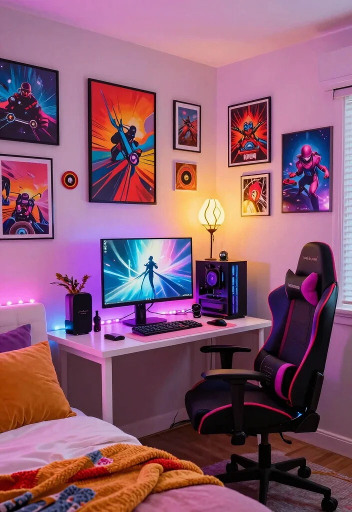 18 Gaming Bedroom Ideas for Men: Immersive Cool Setups - 7. Artistic Touch 1