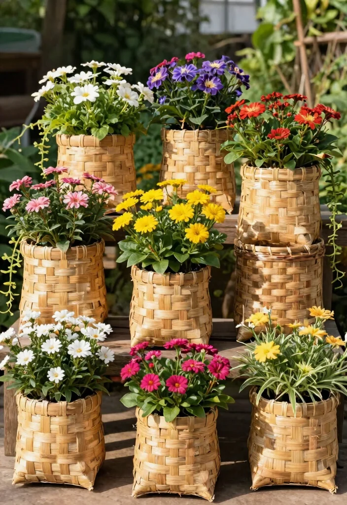 12 Bamboo Planter Ideas That Last Without Splitting or Rotting - 11. Woven Bamboo Planters 1