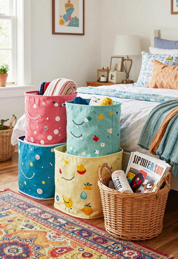 12 Farmhouse Master Bed Ideas That Add Storage Without Clutter - 12. Playful Decorative Storage 1