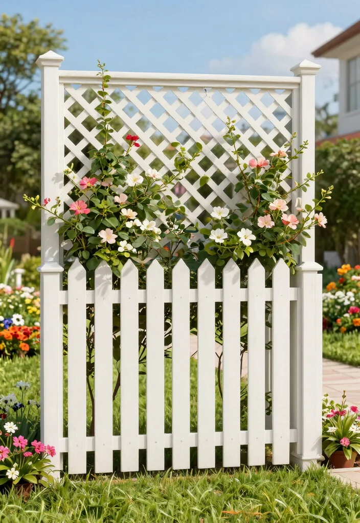 12 Front Yard Picket Fence Ideas That Boost Curb Appeal Fast - 10. Lattice-Top Picket Fence 1