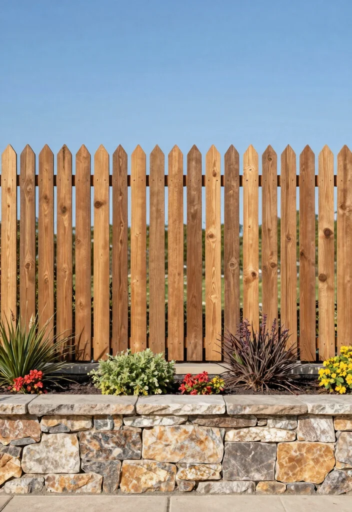 12 Front Yard Picket Fence Ideas That Boost Curb Appeal Fast - 5. Low-Impact Stone and Picket Fence Combination 1
