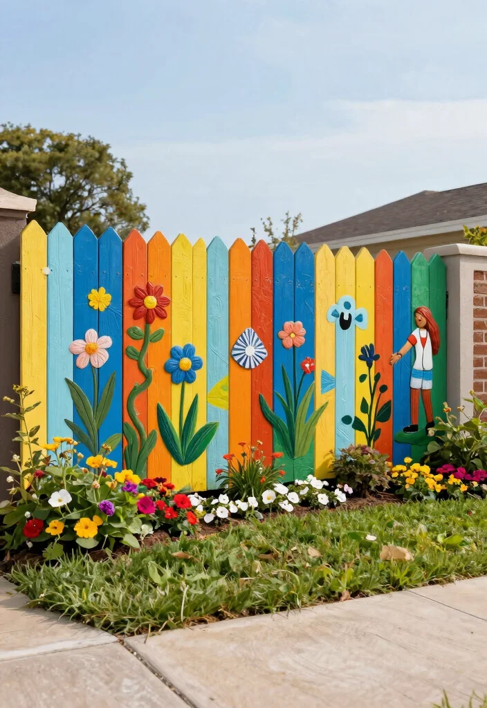 12 Front Yard Picket Fence Ideas That Boost Curb Appeal Fast - 8. Decorative Picket Fence with Art Elements 1