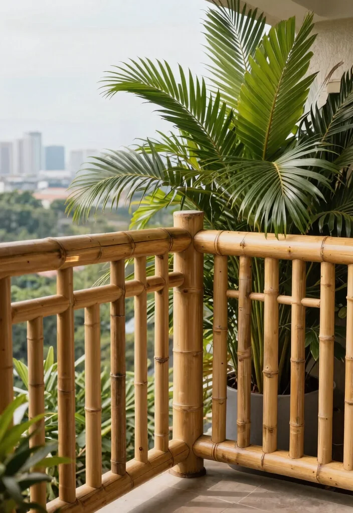 12 Modern Balcony Railing Design Ideas for Small Spaces - 12. Eco-Friendly Bamboo Railings 1