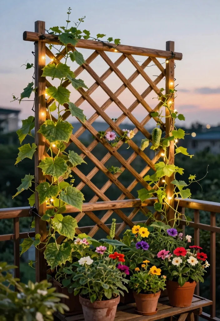 12 Modern Balcony Railing Design Ideas for Small Spaces - 2. Wooden Trellises for Climbing Plants 1