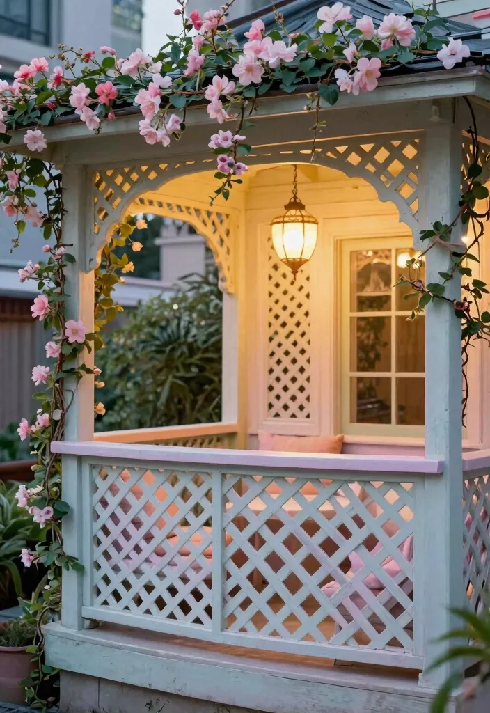 12 Modern Balcony Railing Design Ideas for Small Spaces - 5. Lattice Railings for a Charming Touch 1