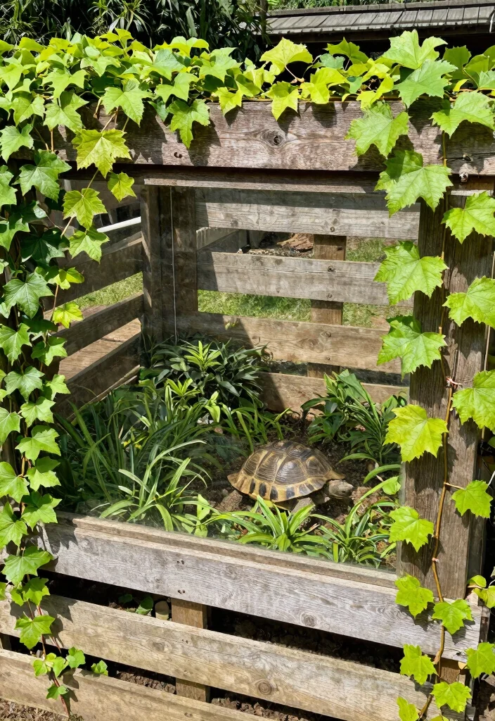 12 Outdoor Tortoise Enclosure Ideas That Prevent Escape and Predators - 3. Pallet Fencing with Climbing Plants 1