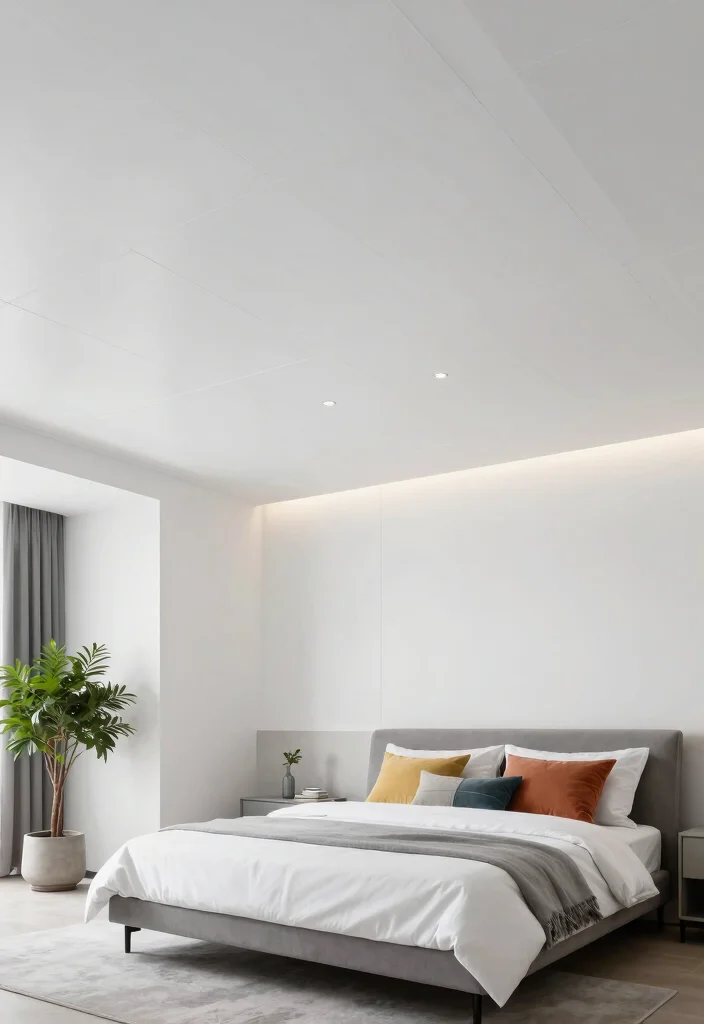 12 PVC Ceiling Panels Bedroom Ideas That Hide Water Stains - 2. Sleek White Panels for a Modern Look 1