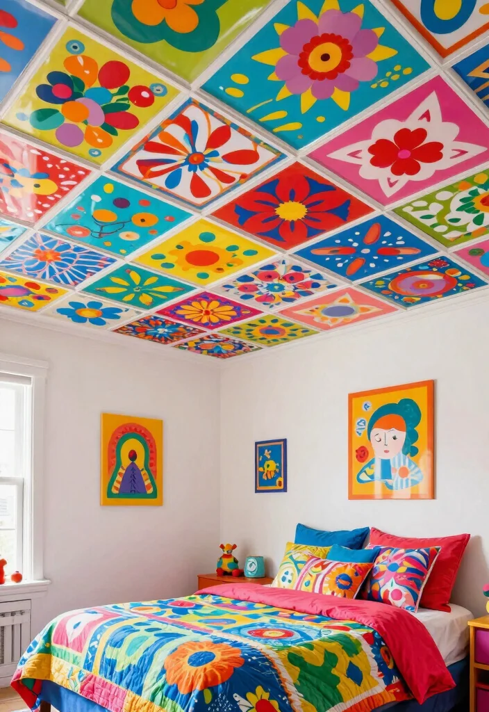 12 PVC Ceiling Panels Bedroom Ideas That Hide Water Stains - 3. Colorful Patterns for a Bold Statement 1